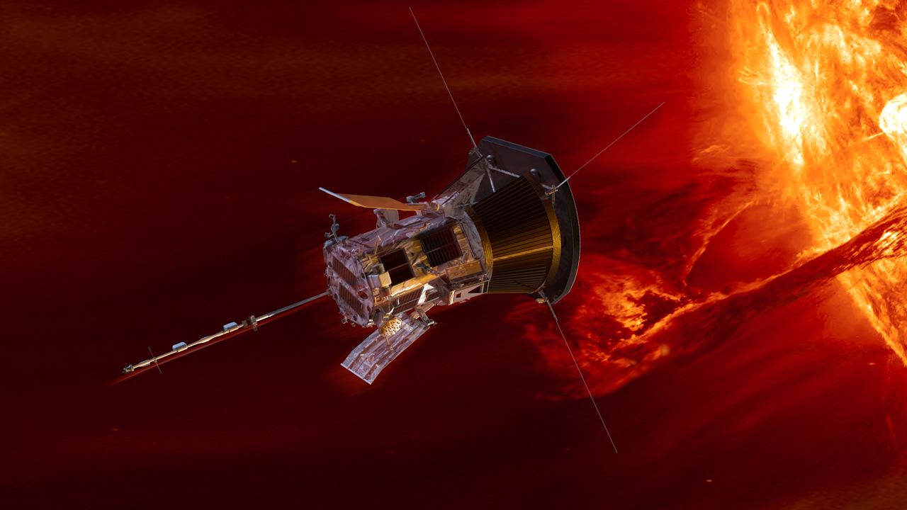 An illustration of the Parker Space Probe approaching the sun.